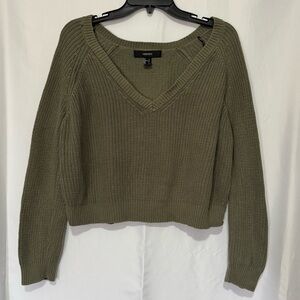 Forever 21 Green Military V-Neck Women's Sweater